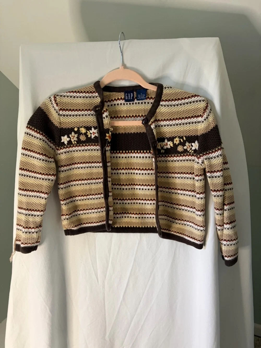 Vintage GAP Striped Knit Cropped Cardigan in Brown, Cream & Yellow